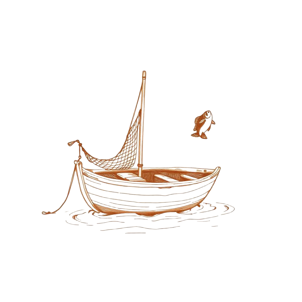 Illustrazione decorativa di una barca da pesca